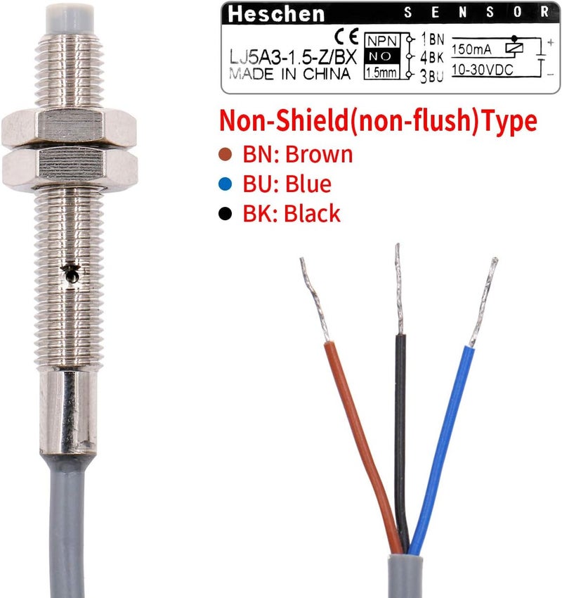 Heschen M5 Inductive Proximity Sensor Switch Non-Shield Type LJ5A3-1.5-Z/BX Detector 1.5mm 10-30VDC 150mA NPN Normally Open(NO) 3 Wire - Image 4